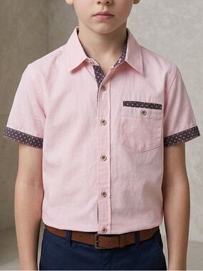 Craft + Flow Boys Pink Short Sleeve Button-Down Shirt – Size 5